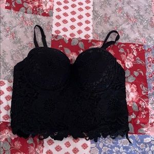 Black lace bustier crop top